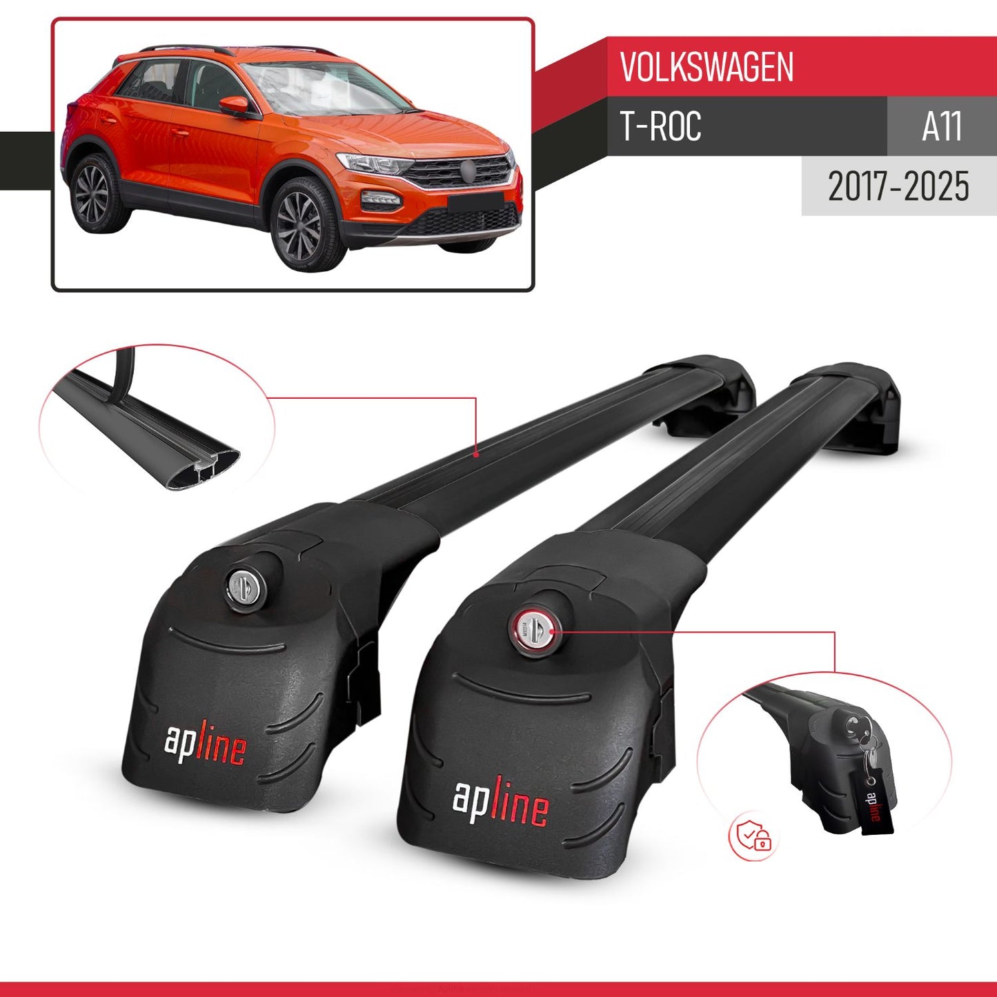 Compatibile con Volkswagen T-Roc 2017-2025 ACE-2 Barre Tetto Portapacchi Auto Barre Portatutto Nero Alluminio 2 Barre