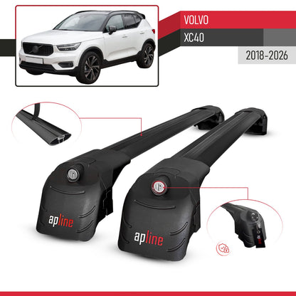 Compatibile con Volvo XC40 2018-2025 ACE-2 Barre Tetto Portapacchi Auto Barre Portatutto Nero Alluminio 2 Barre
