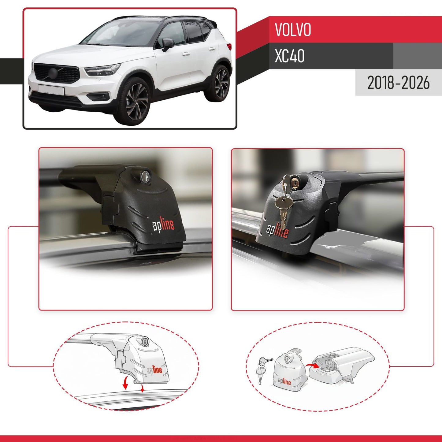 Compatibile con Volvo XC40 2018-2025 ACE-2 Barre Tetto Portapacchi Auto Barre Portatutto Nero Alluminio 2 Barre