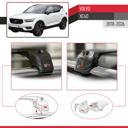 Compatibile con Volvo XC40 2018-2025 ACE-2 Barre Tetto Portapacchi Auto Barre Portatutto Nero Alluminio 2 Barre