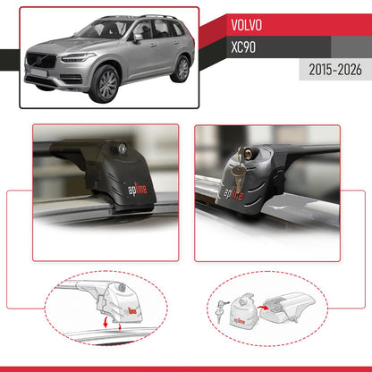 Compatibile con Volvo XC90 II 2015-2025 ACE-2 Barre Tetto Portapacchi Auto Barre Portatutto Nero Alluminio 2 Barre