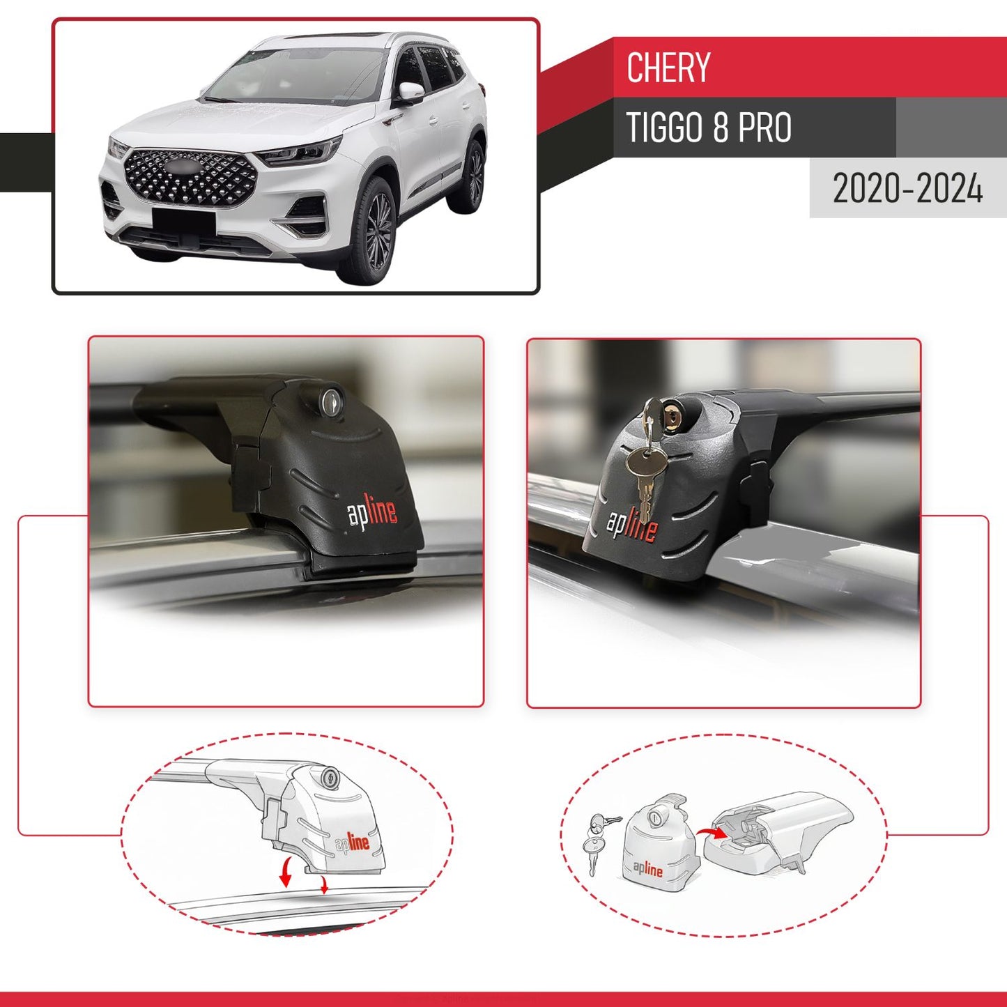 Compatibile con Chery Tiggo 8 Pro 2020-2023 ACE-2 Barre Tetto Portapacchi Auto Barre Portatutto Nero Alluminio 2 Barre