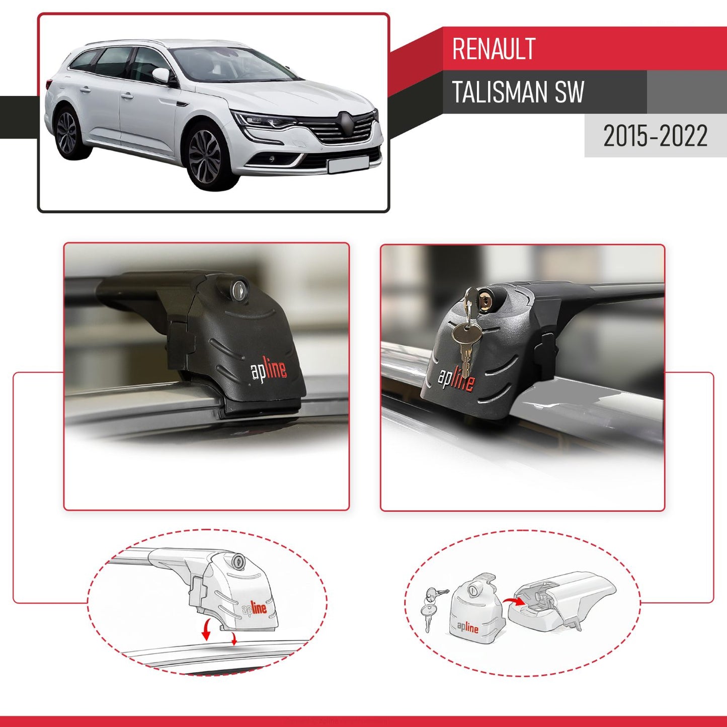 Compatibile con Renault Talisman SW 2015-2022 ACE-2 Barre Tetto Portapacchi Auto Barre Portatutto Nero Alluminio 2 Barre