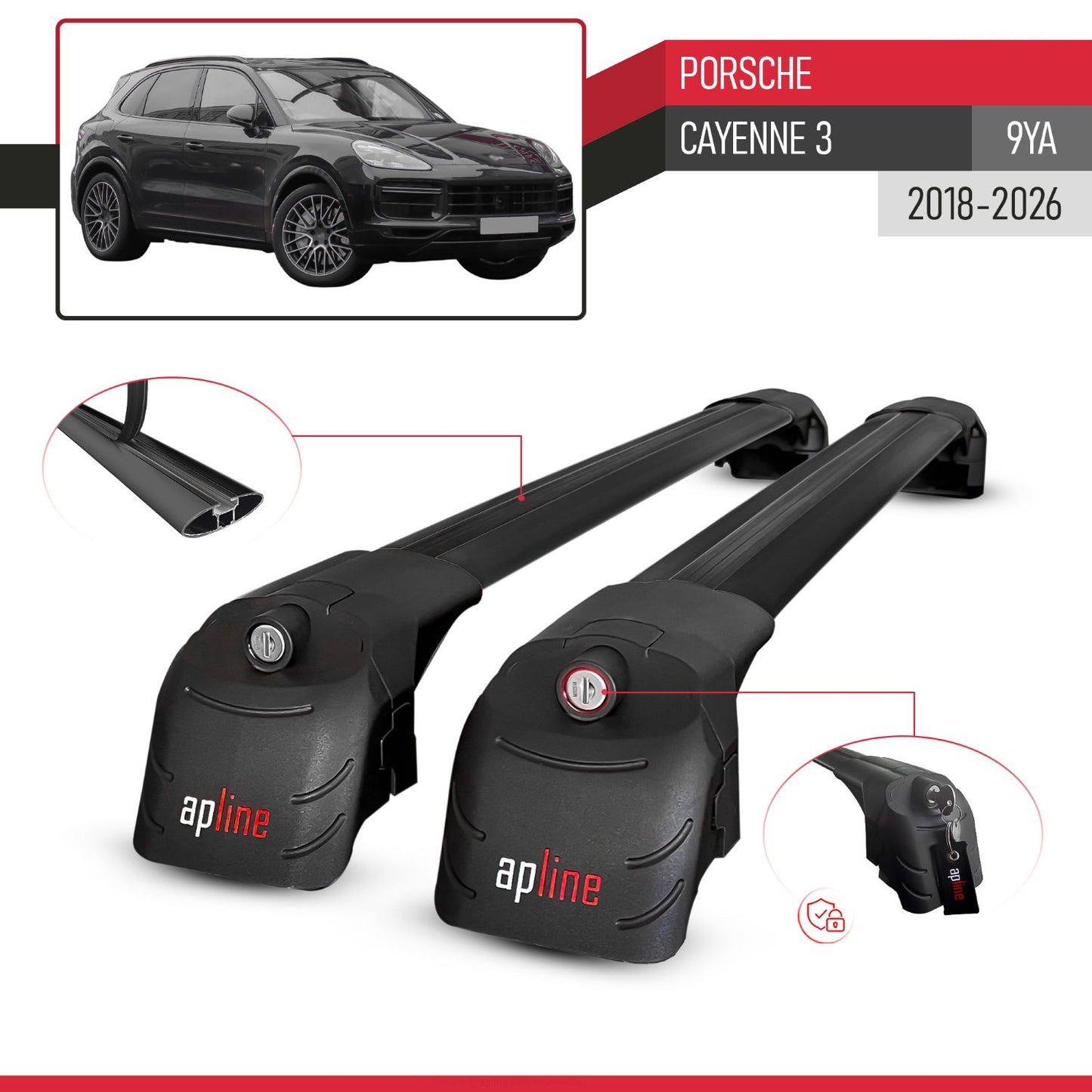 Compatibile con Porsche Cayenne 3 (9YA) 2018-2025 ACE-2 Barre Tetto Portapacchi Auto Barre Portatutto Nero Alluminio 2 Barre