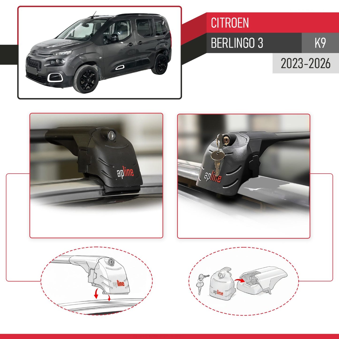 Compatibile con Citroen Berlingo 3 (K9) 2023-2025 ACE-2 Barre Tetto Portapacchi Auto Barre Portatutto Nero Alluminio 2 Barre