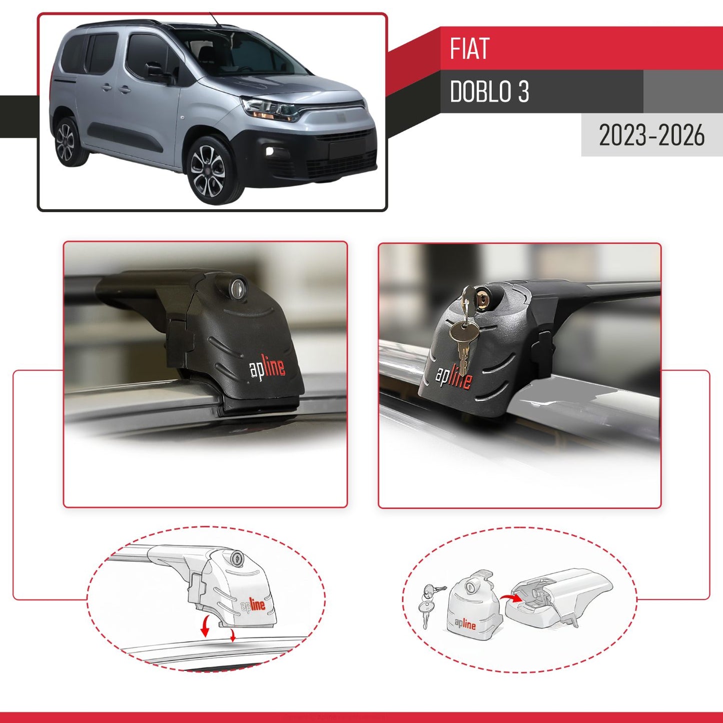 Compatibile con Fiat Doblo 3 2023-2025 ACE-2 Barre Tetto Portapacchi Auto Barre Portatutto Nero Alluminio 2 Barre