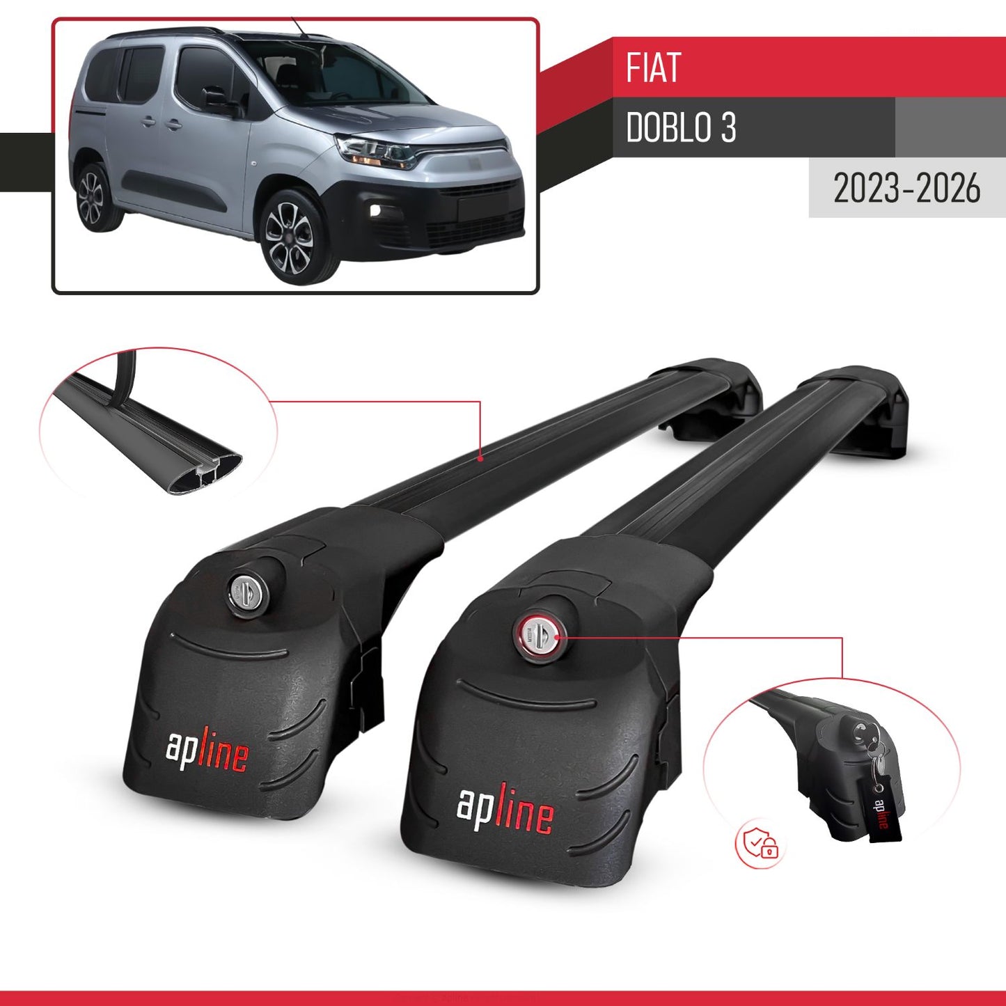 Compatibile con Fiat Doblo 3 2023-2025 ACE-2 Barre Tetto Portapacchi Auto Barre Portatutto Nero Alluminio 2 Barre