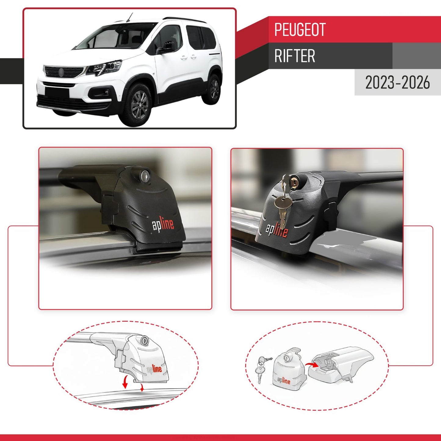 Compatibile con Peugeot Rifter 2023-2024 ACE-2 Barre Tetto Portapacchi Auto Barre Portatutto Nero Alluminio 2 Barre
