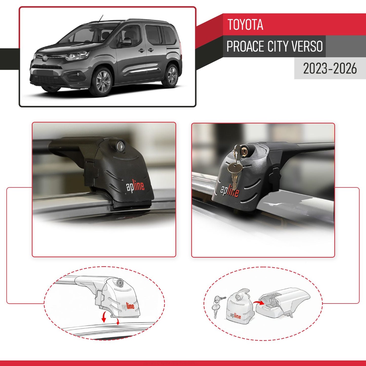 Compatibile con Toyota Proace City Verso 2023-2025 ACE-2 Barre Tetto Portapacchi Auto Barre Portatutto Nero Alluminio 2 Barre