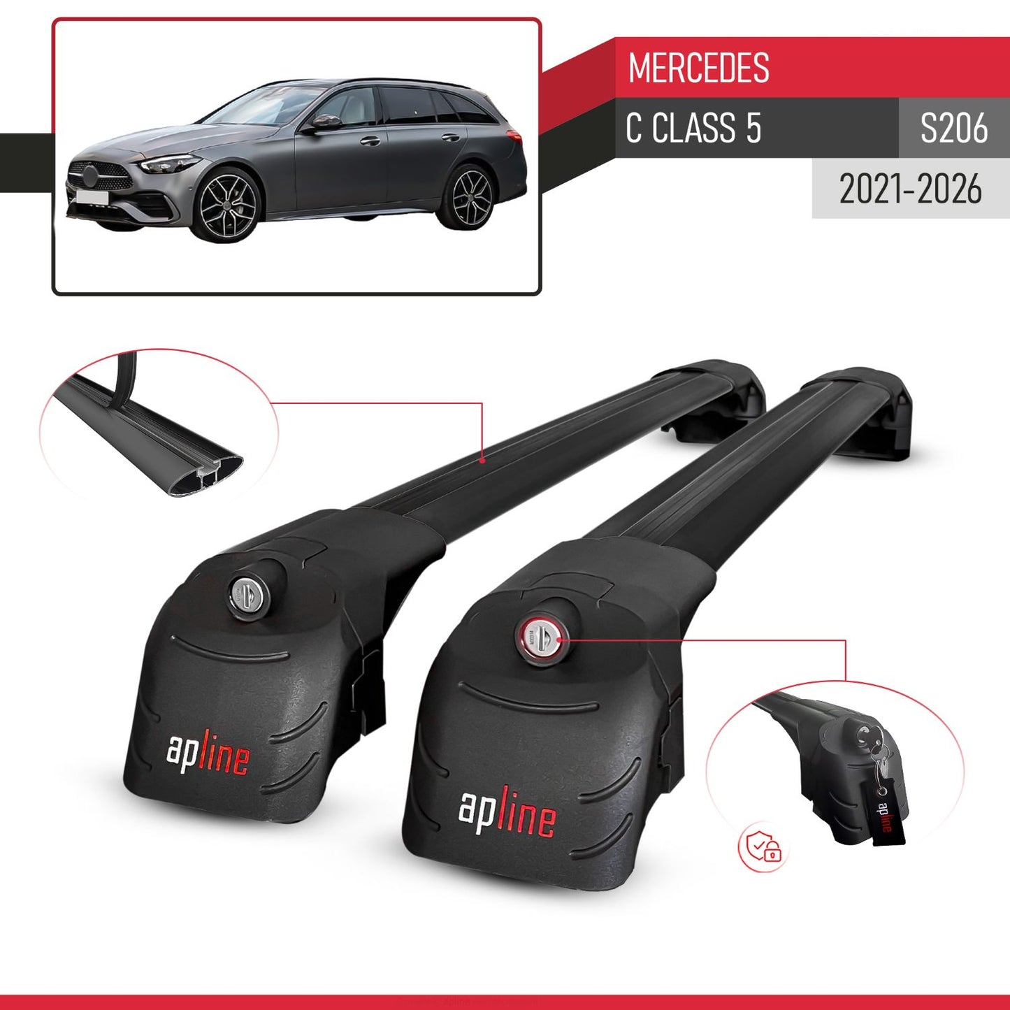 Compatibile con Mercedes Classe C 5 (S206) 2022-2025 ACE-2 Barre Tetto Portapacchi Auto Barre Portatutto Nero Alluminio 2 Barre