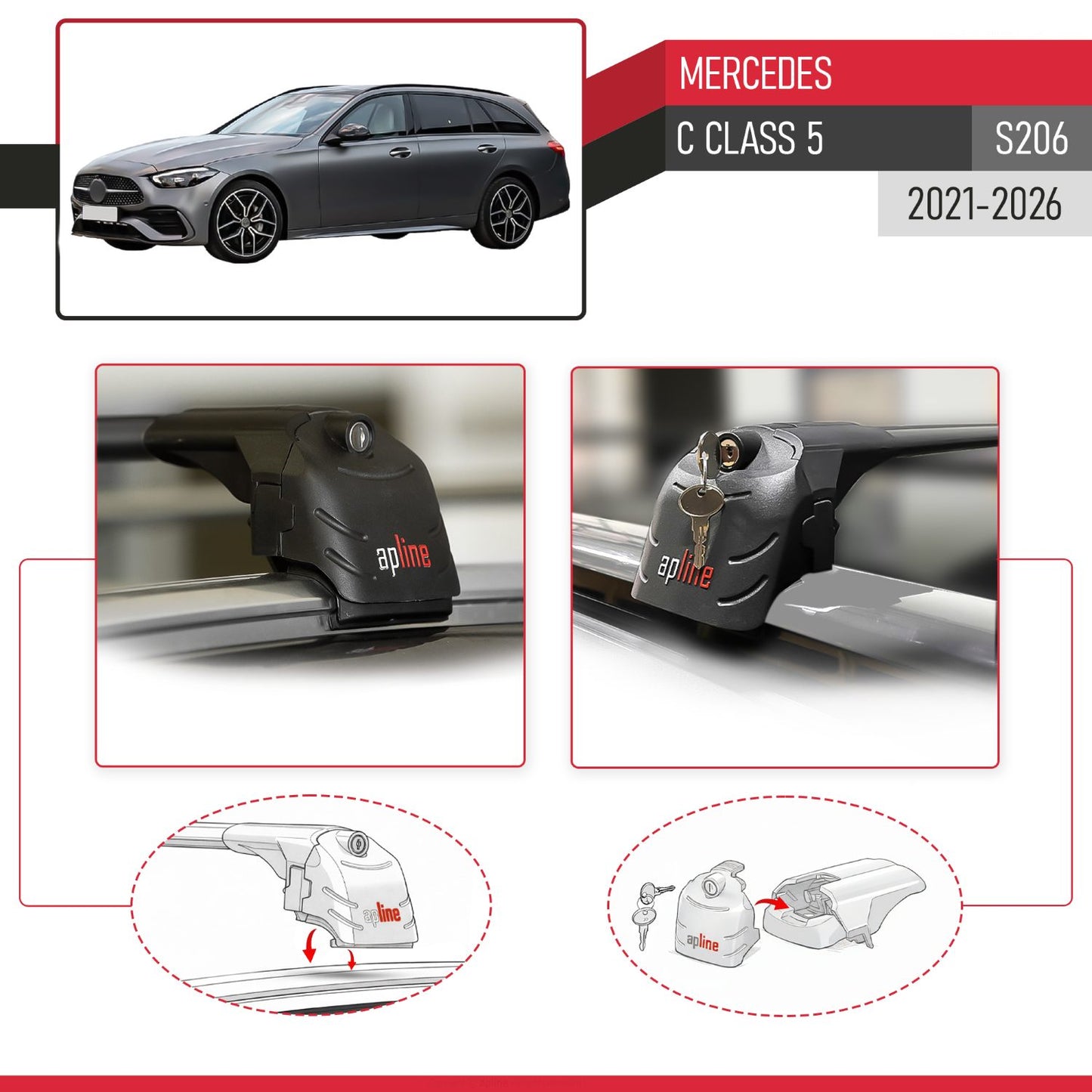 Compatibile con Mercedes Classe C 5 (S206) 2022-2025 ACE-2 Barre Tetto Portapacchi Auto Barre Portatutto Nero Alluminio 2 Barre