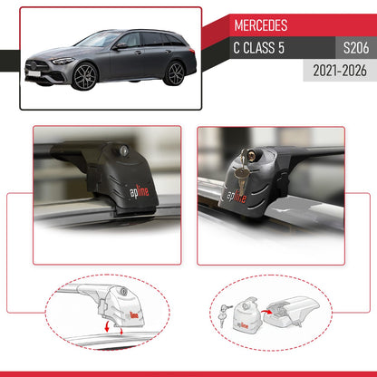 Compatibile con Mercedes Classe C 5 (S206) 2022-2025 ACE-2 Barre Tetto Portapacchi Auto Barre Portatutto Nero Alluminio 2 Barre