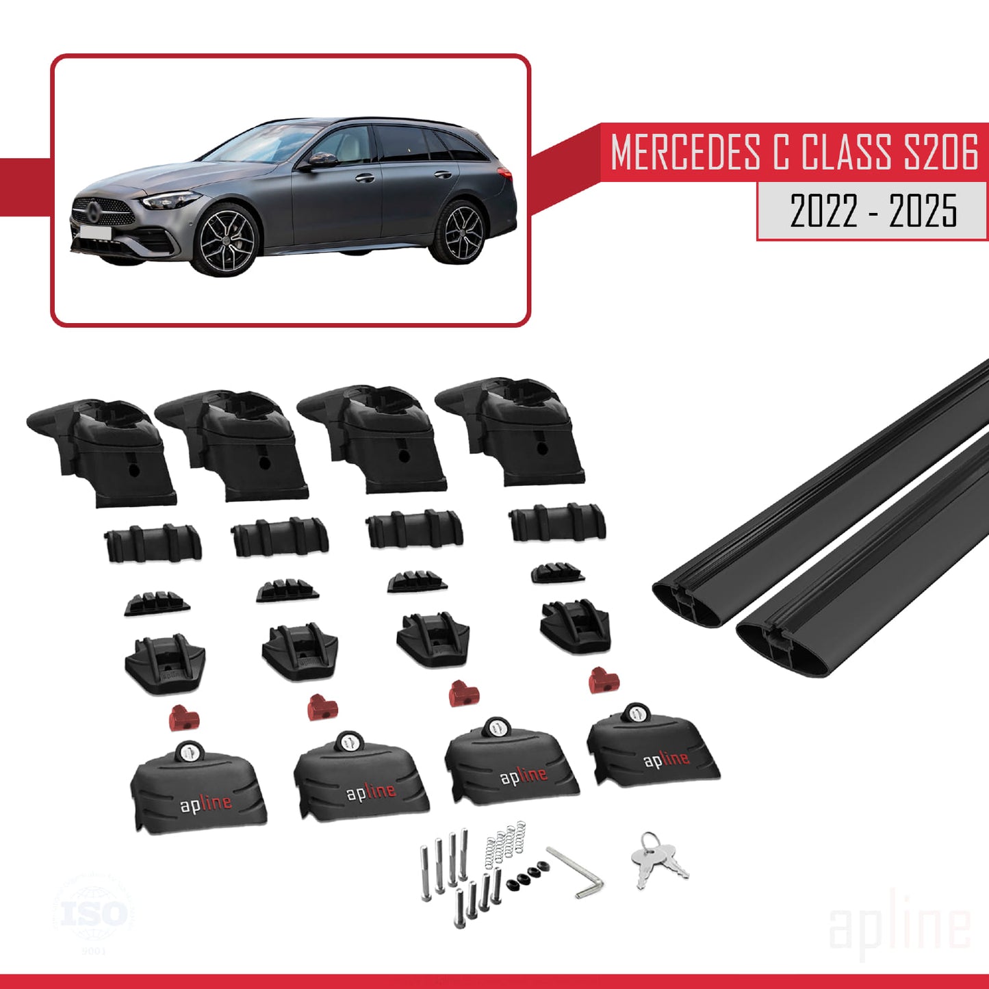 Compatible with Mercedes C Class 5 (S206) 2022-2025 ACE-2 Car Roof Rack Cross Bar Black Aluminium 2 Bars