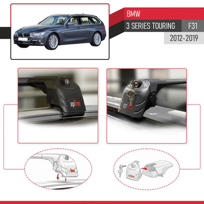 Compatibile con BMW Serie 3 (F31) Touring 2012-2019 ACE-2 Barre Tetto Portapacchi Auto Barre Portatutto Nero Alluminio 2 Barre