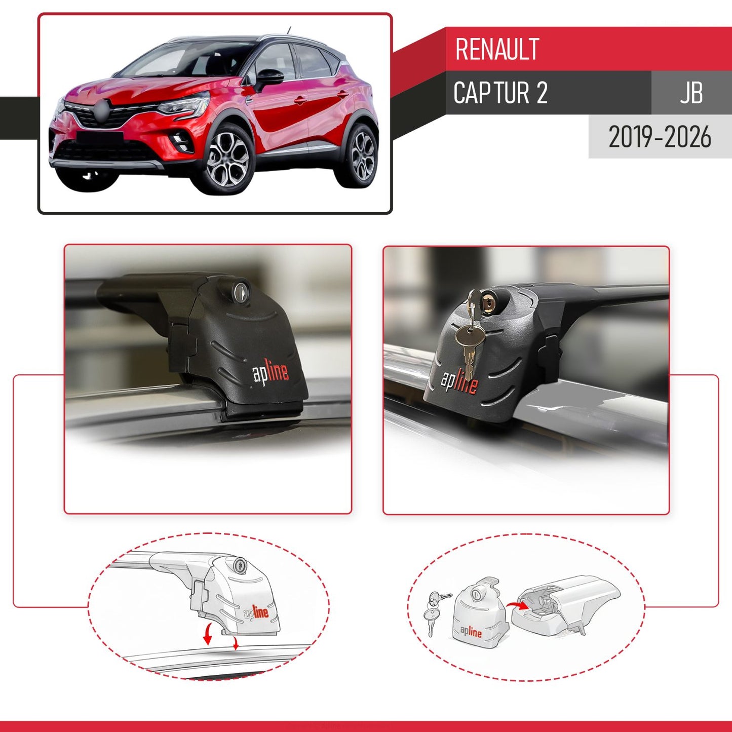 Compatibile con Renault Captur 2 2019-2025 ACE-2 Barre Tetto Portapacchi Auto Barre Portatutto Nero Alluminio 2 Barre