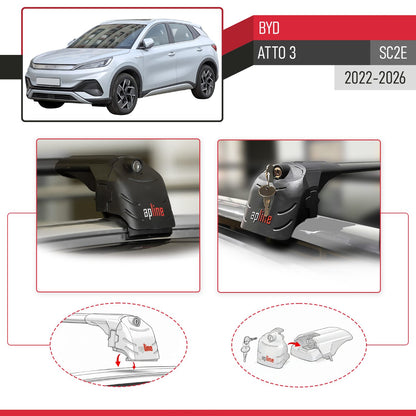 Compatibile con BYD Atto 3 2022-2025 ACE-2 Barre Tetto Portapacchi Auto Barre Portatutto Nero Alluminio 2 Barre
