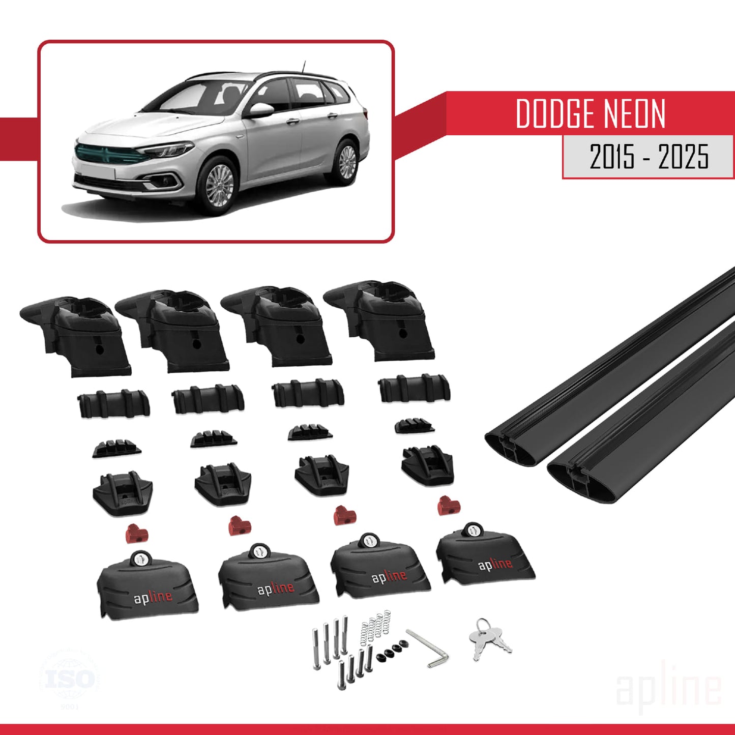 Kompatibel mit Dodge Neon 2015-2025 ACE-2 Dachgepäckträger, Reling, Gepäckträger, schwarzes Aluminium, 2 Stangen