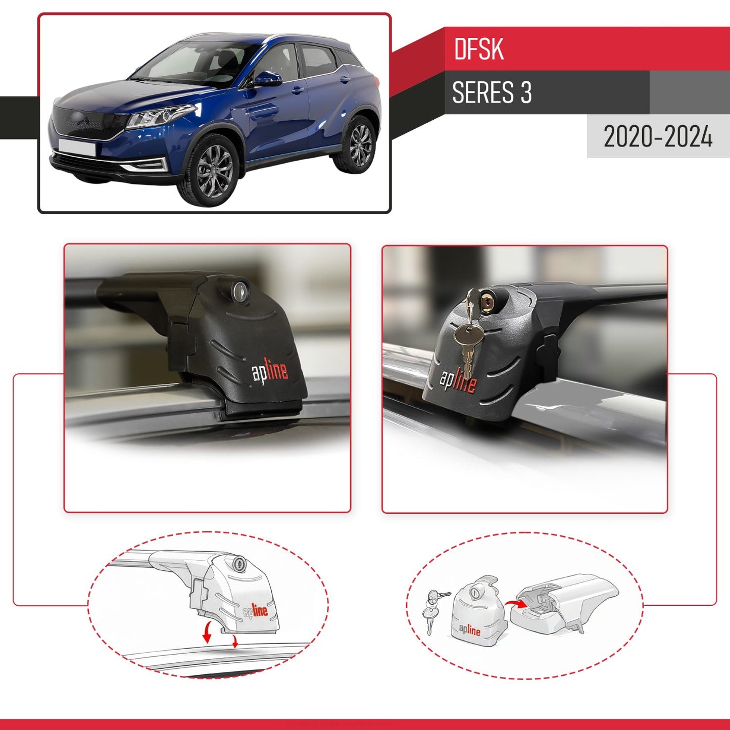 Compatibile con DFSK Glory/Seres 3 2020-2025 ACE-2 Barre Tetto Portapacchi Auto Barre Portatutto Nero Alluminio 2 Barre