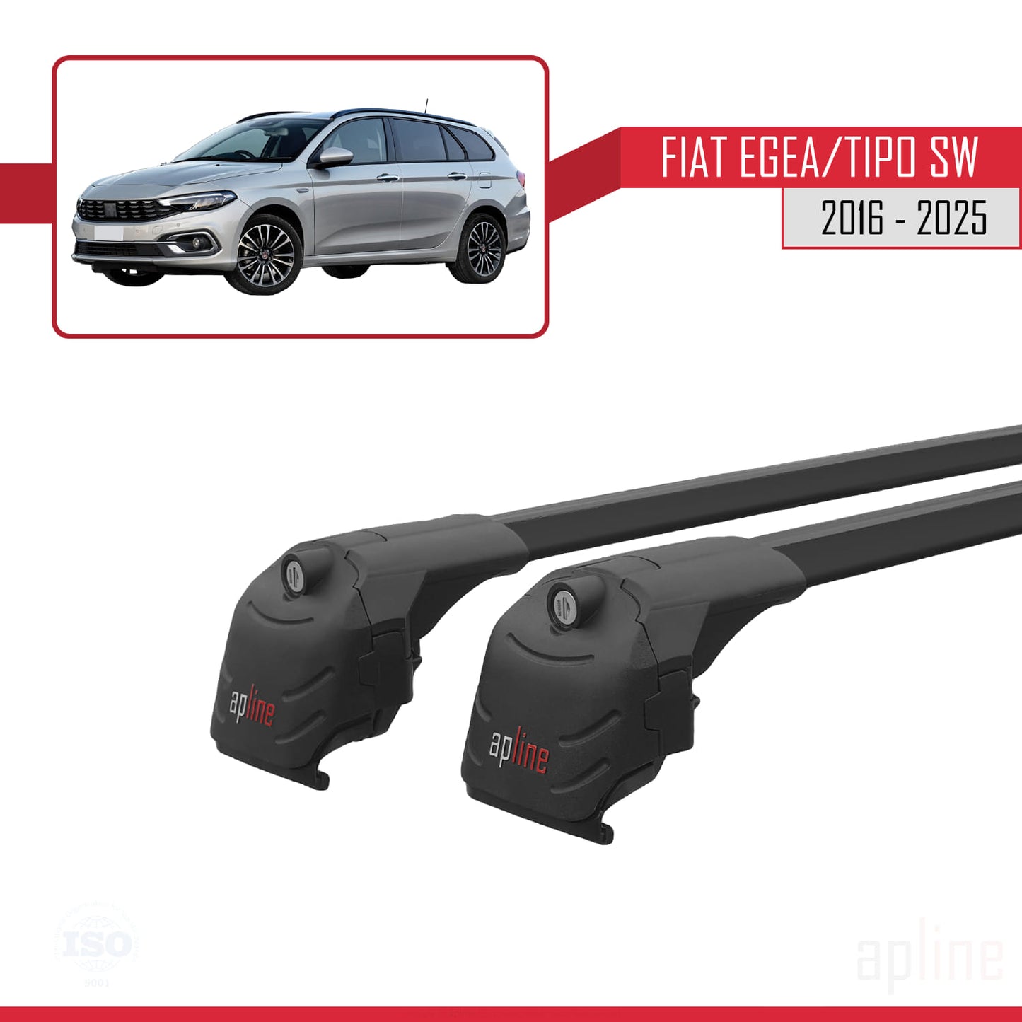 Kompatibel mit Fiat Egea Kombi 2016-2025 ACE-2 Dachgepäckträger, Reling, Gepäckträger, schwarzes Aluminium, 2 Stangen