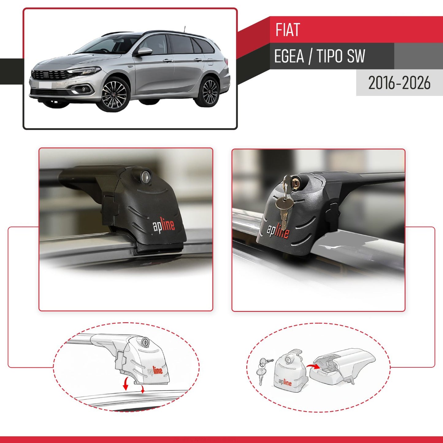 Compatibile con Fiat Egea SW 2016-2025 ACE-2 Barre Tetto Portapacchi Auto Barre Portatutto Nero Alluminio 2 Barre