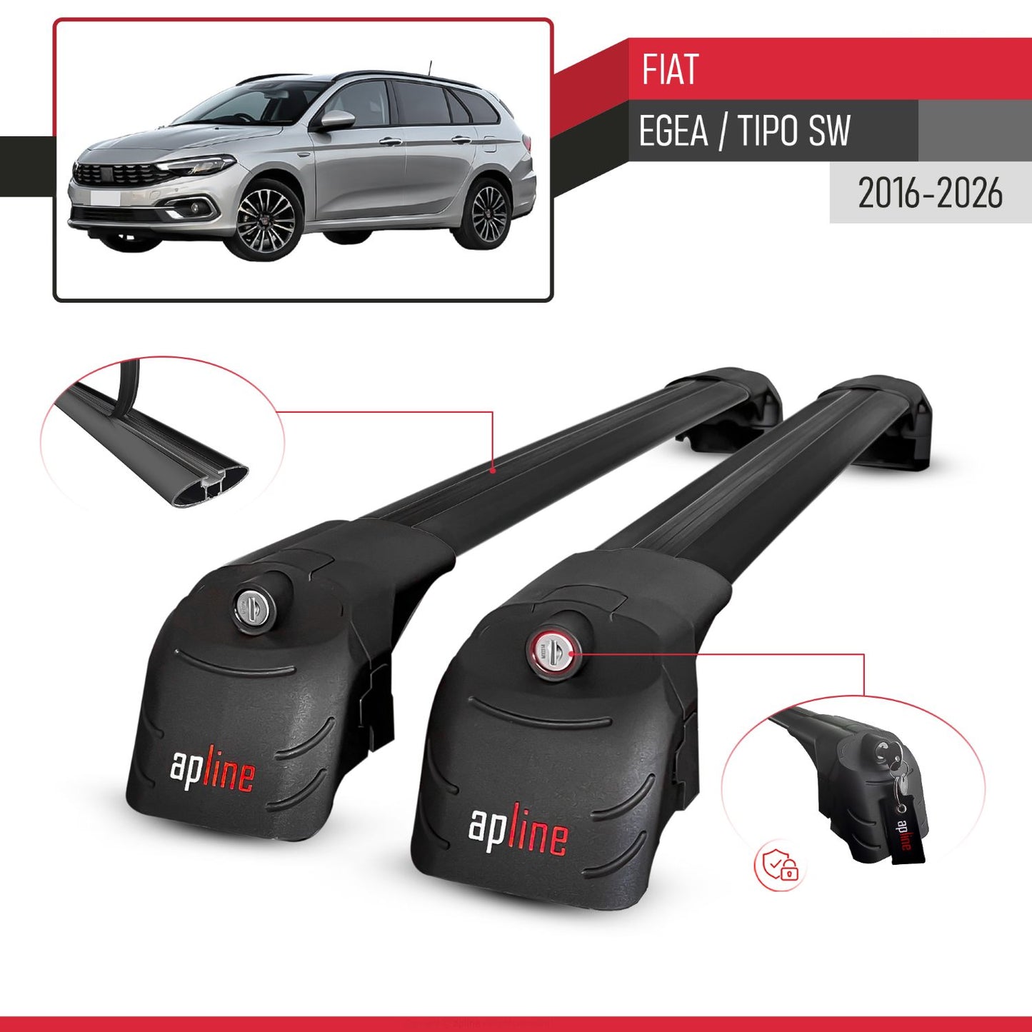 Compatibile con Fiat Egea SW 2016-2025 ACE-2 Barre Tetto Portapacchi Auto Barre Portatutto Nero Alluminio 2 Barre
