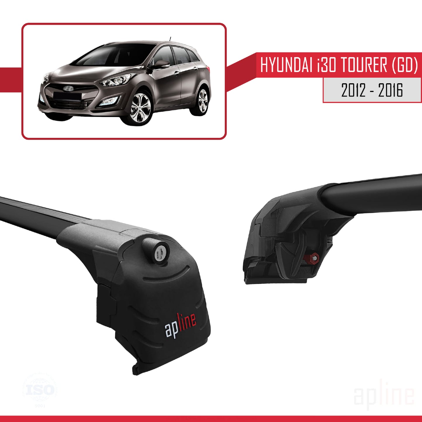 Compatibile con Hyundai i30 2 (GD) Tourer 2012-2016 ACE-2 Barre portatutto per auto Portapacchi in alluminio nero 2 barre