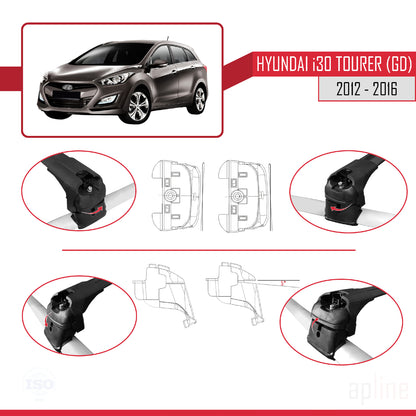 Compatibile con Hyundai i30 2 (GD) Tourer 2012-2016 ACE-2 Barre portatutto per auto Portapacchi in alluminio nero 2 barre