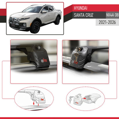 Compatible with Hyundai Santa Cruz (NX4A OB) 2022-2025 ACE-2 Car Roof Rack Cross Bar Black Aluminium 2 Bars