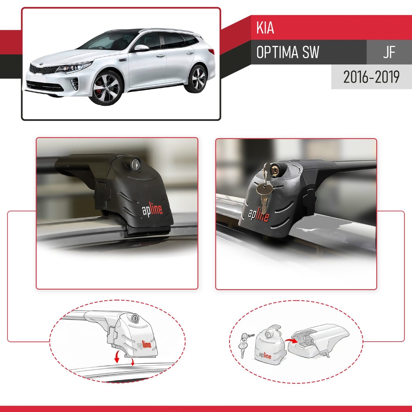 Compatibile con Kia Optima (JF) SW 2016-2019 ACE-2 Barre Tetto Portapacchi Auto Barre Portatutto Nero Alluminio 2 Barre