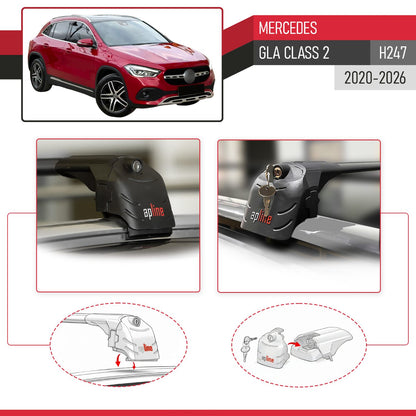 Compatible with Mercedes GLA Class 2 (H247) 2020-2025 ACE-2 Car Roof Rack Cross Bar Black Aluminium 2 Bars