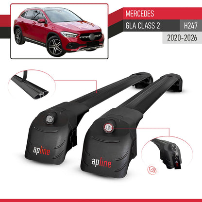 Compatible with Mercedes GLA Class 2 (H247) 2020-2025 ACE-2 Car Roof Rack Cross Bar Black Aluminium 2 Bars