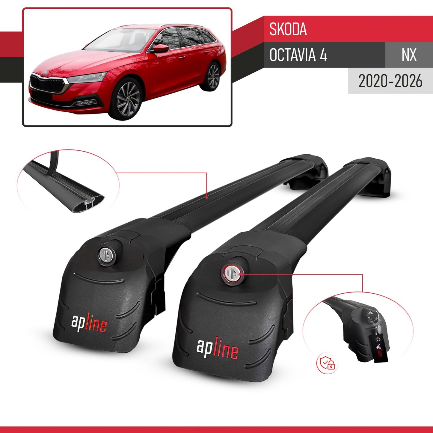 Compatibile con Skoda Octavia 4 (NX) 2020-2025 ACE-2 Barre Tetto Portapacchi Auto Barre Portatutto Nero Alluminio 2 Barre
