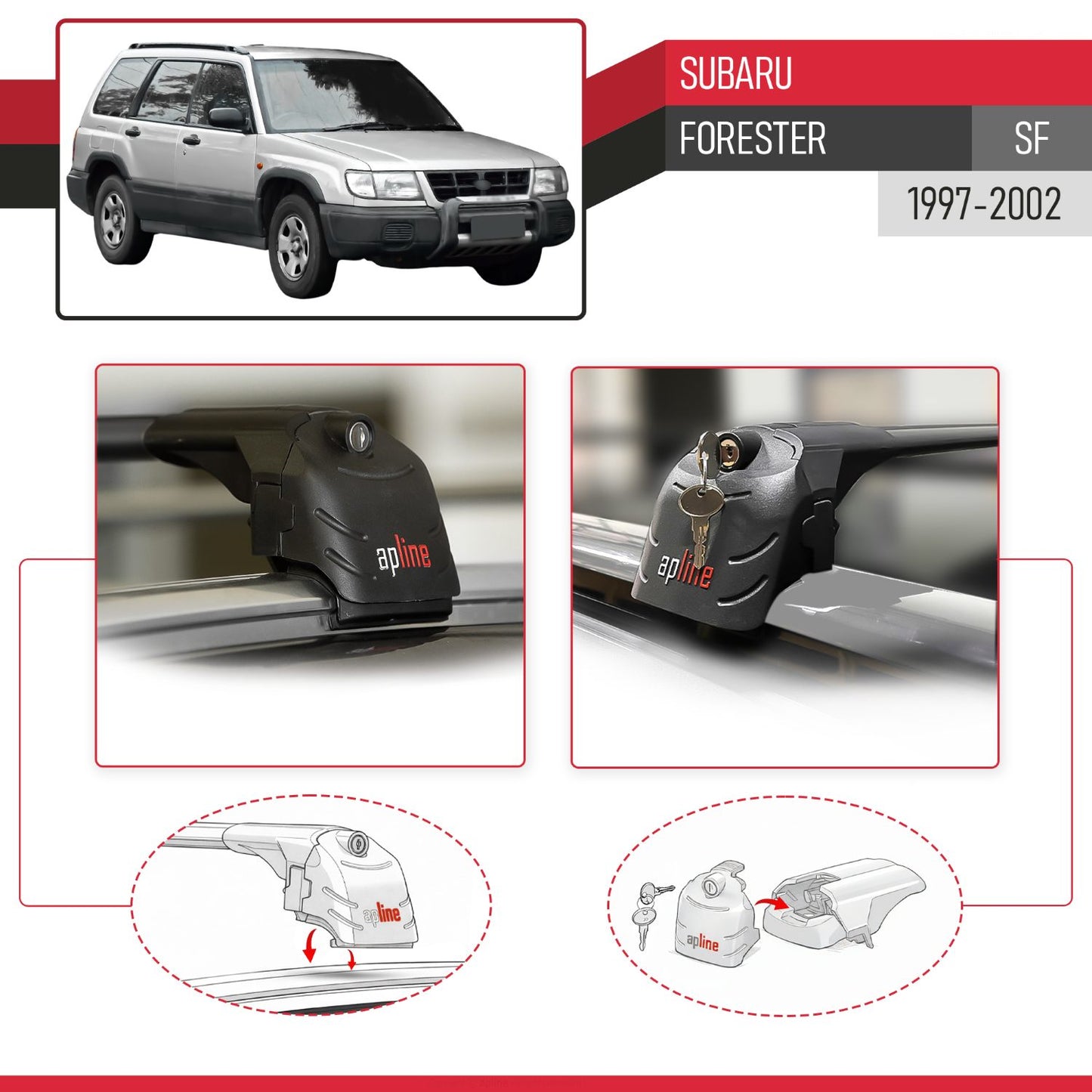 Compatibile con Subaru Forester (SF) 1997-2002 ACE-2 Barre Tetto Portapacchi Auto Barre Portatutto Nero Alluminio 2 Barre