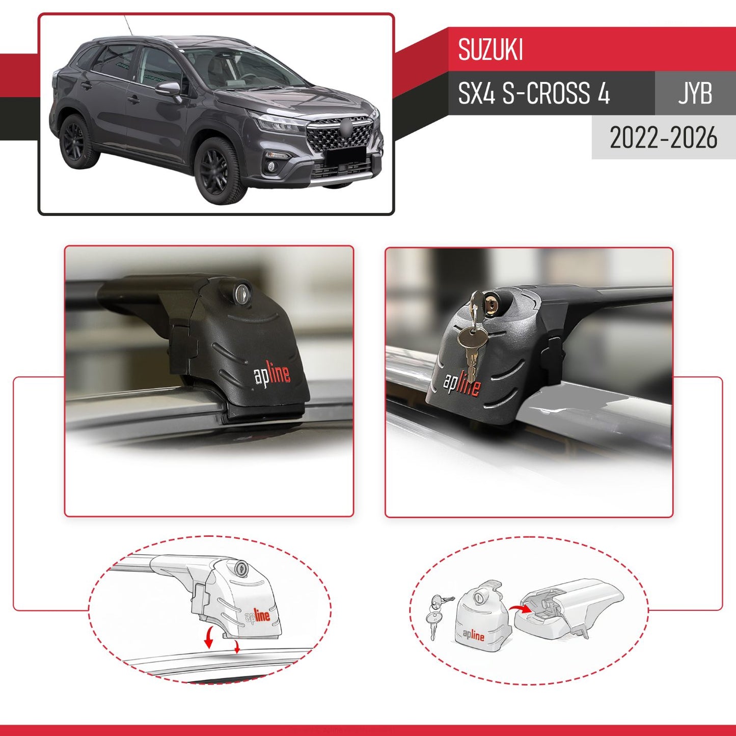 Compatibile con Suzuki SX4 S-Cross 4 (JY) 2022-2025 ACE-2 Barre Tetto Portapacchi Auto Barre Portatutto Nero Alluminio 2 Barre