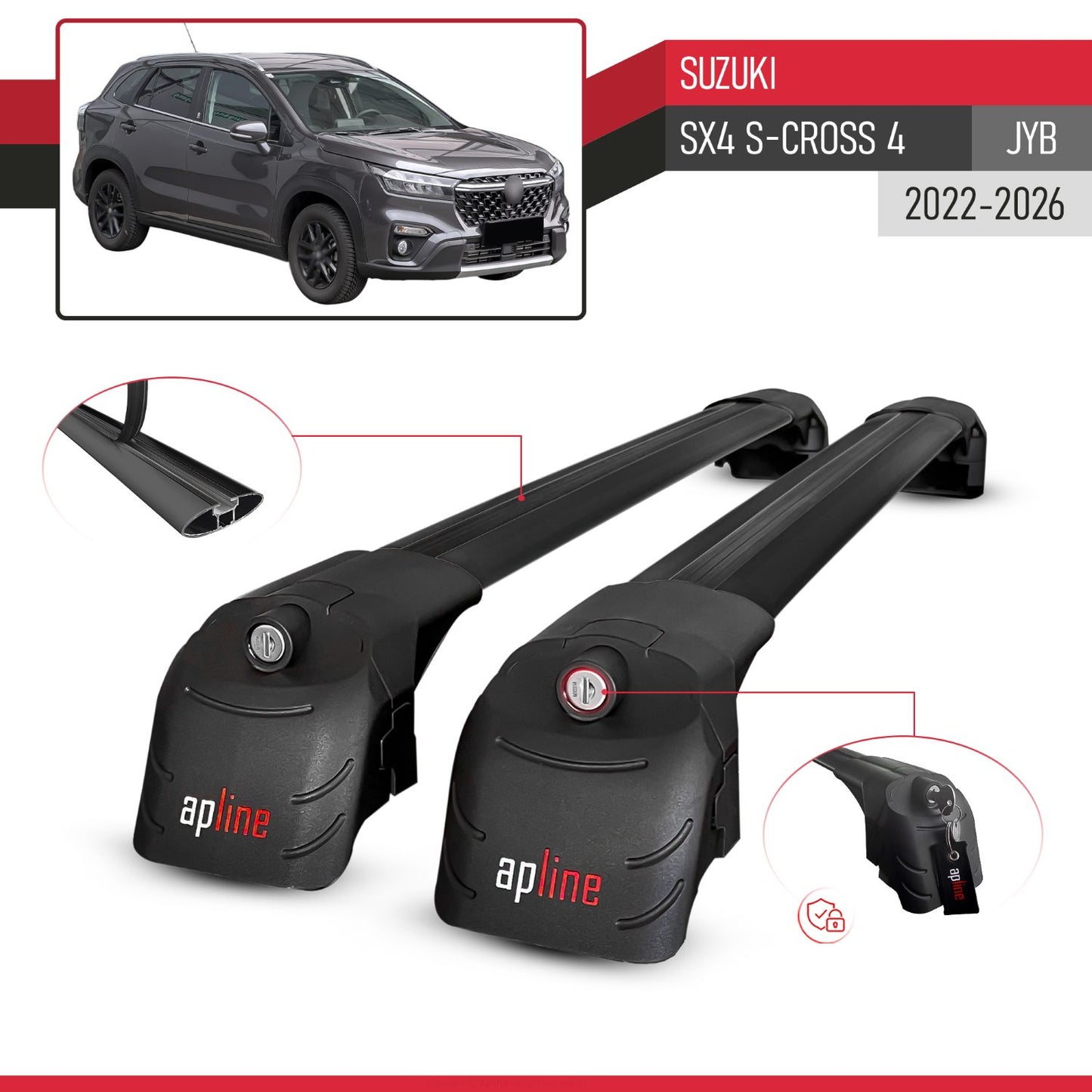 Compatibile con Suzuki SX4 S-Cross 4 (JY) 2022-2025 ACE-2 Barre Tetto Portapacchi Auto Barre Portatutto Nero Alluminio 2 Barre
