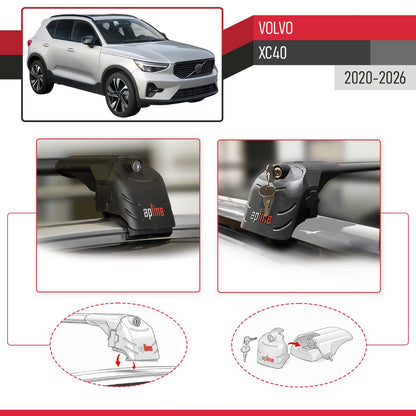 Compatibile con Volvo XC40 (Hibrit) 2020-2025 ACE-2 Barre Tetto Portapacchi Auto Barre Portatutto Nero Alluminio 2 Barre