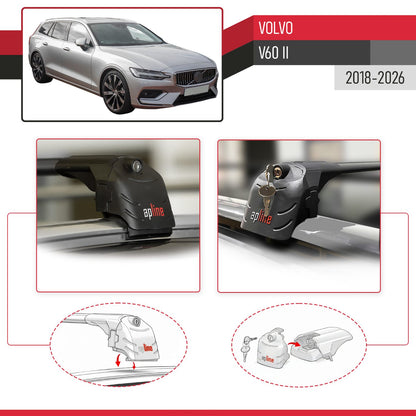 Compatibile con Volvo V60 II 2019-2025 ACE-2 Barre Tetto Portapacchi Auto Barre Portatutto Nero Alluminio 2 Barre