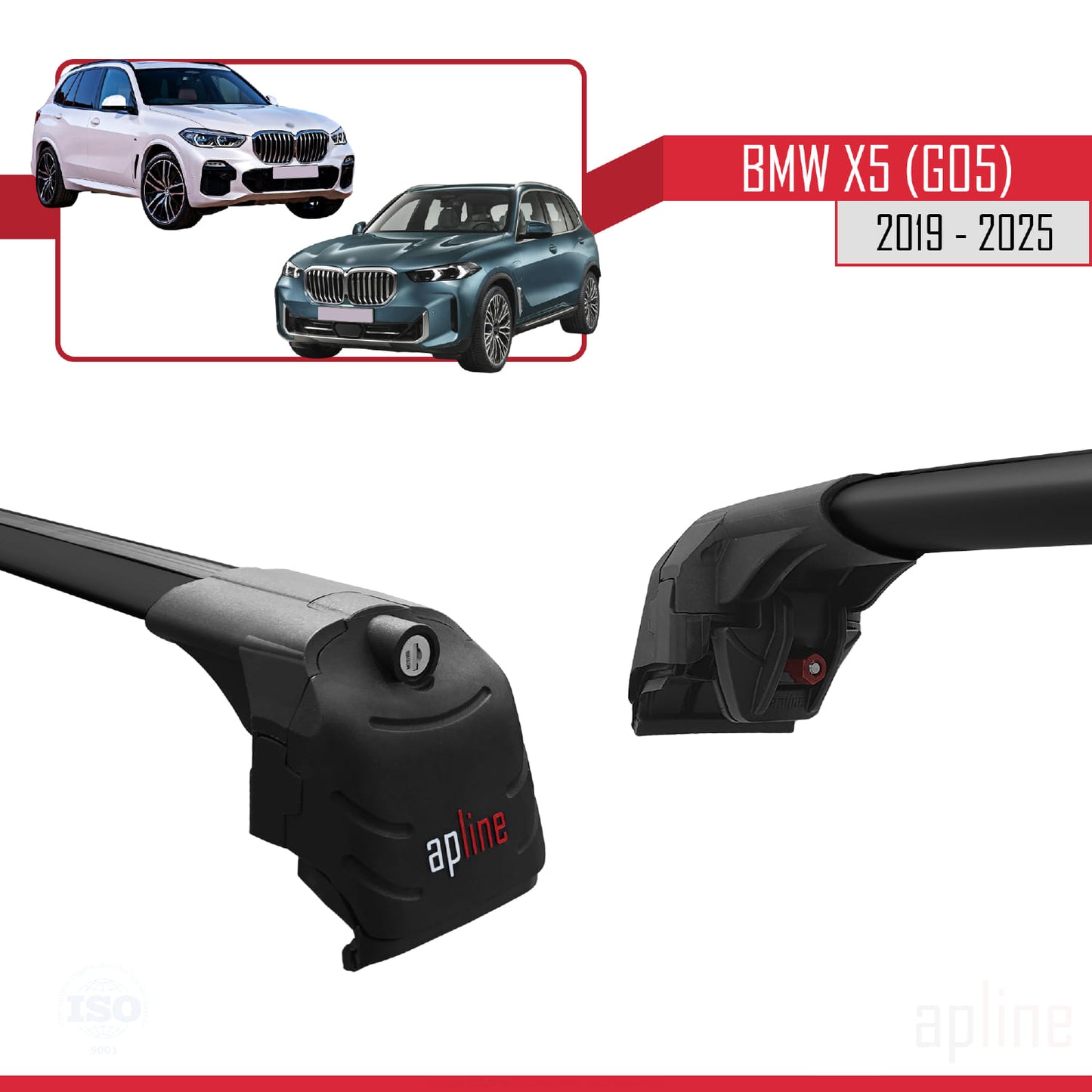 Compatible avec BMW X5 (G05) 2019-2025 ACE-2 Barres de Toit Railing Porte-Bagages de Voiture Noir Aluminium 2 Barres