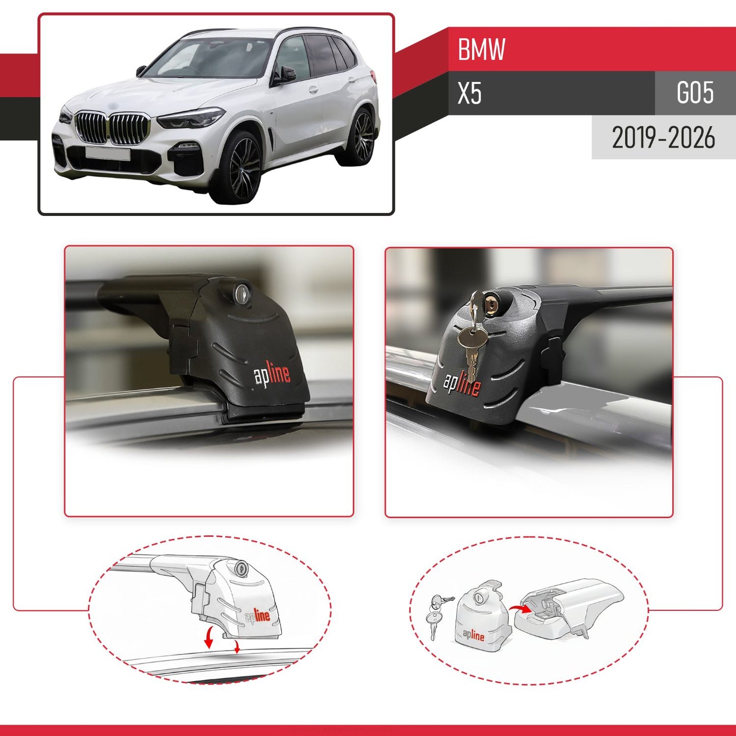 Compatibile con BMW X5 (G05) 2019-2025 ACE-2 Barre Tetto Portapacchi Auto Barre Portatutto Nero Alluminio 2 Barre