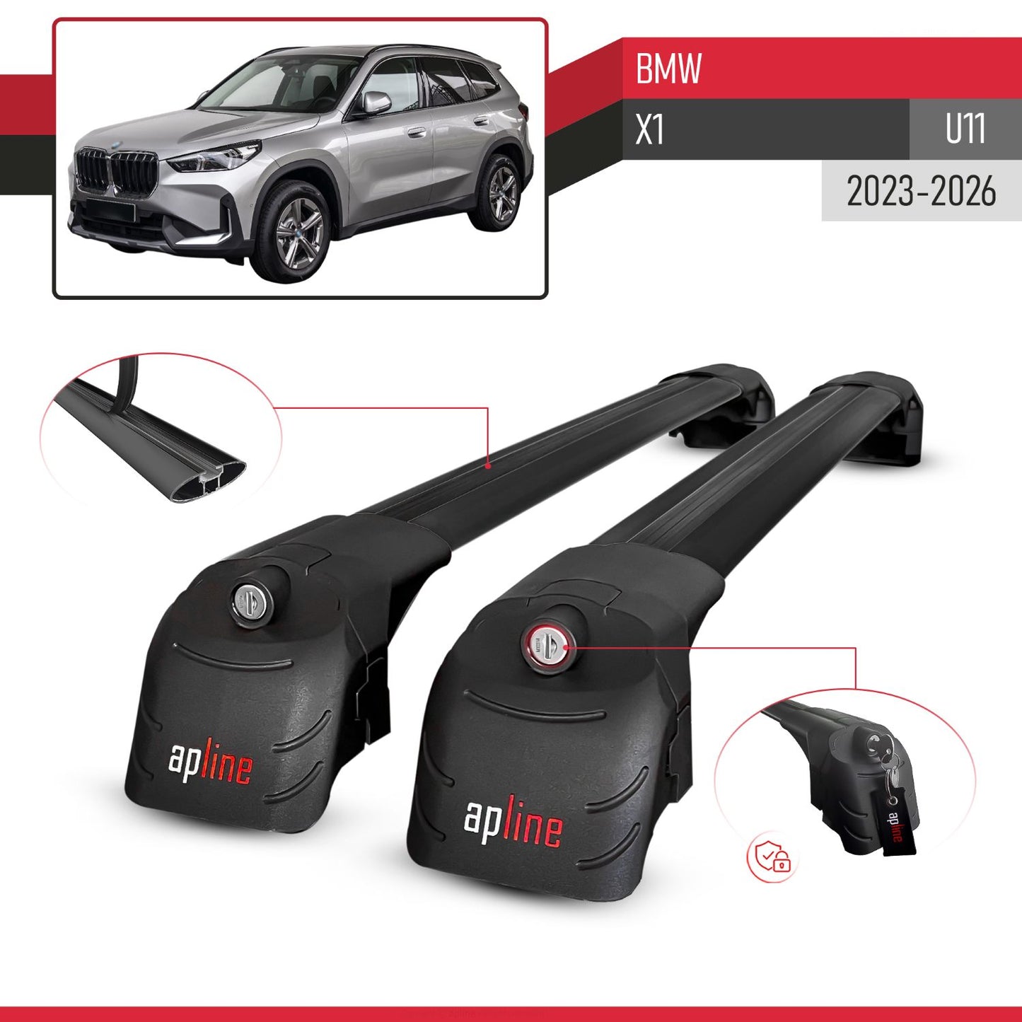 Compatibile con BMW X1 (U11) 2023-2025 ACE-2 Barre Tetto Portapacchi Auto Barre Portatutto Nero Alluminio 2 Barre