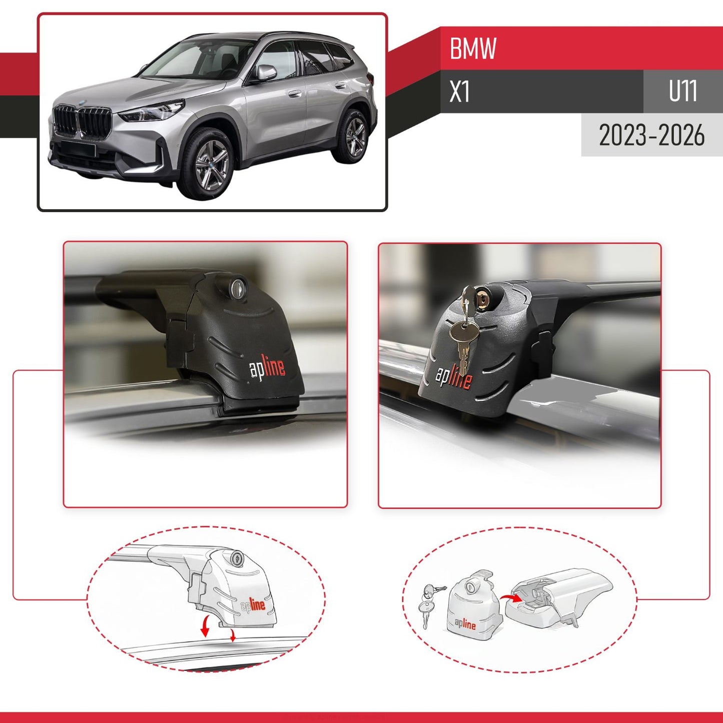 Compatibile con BMW X1 (U11) 2023-2025 ACE-2 Barre Tetto Portapacchi Auto Barre Portatutto Nero Alluminio 2 Barre