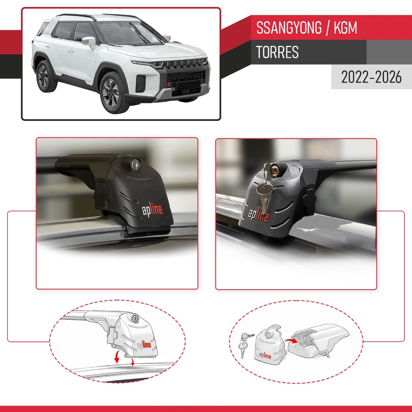Compatibile con SsangYong Torres 2022-2025 ACE-2 Barre Tetto Portapacchi Auto Barre Portatutto Nero Alluminio 2 Barre