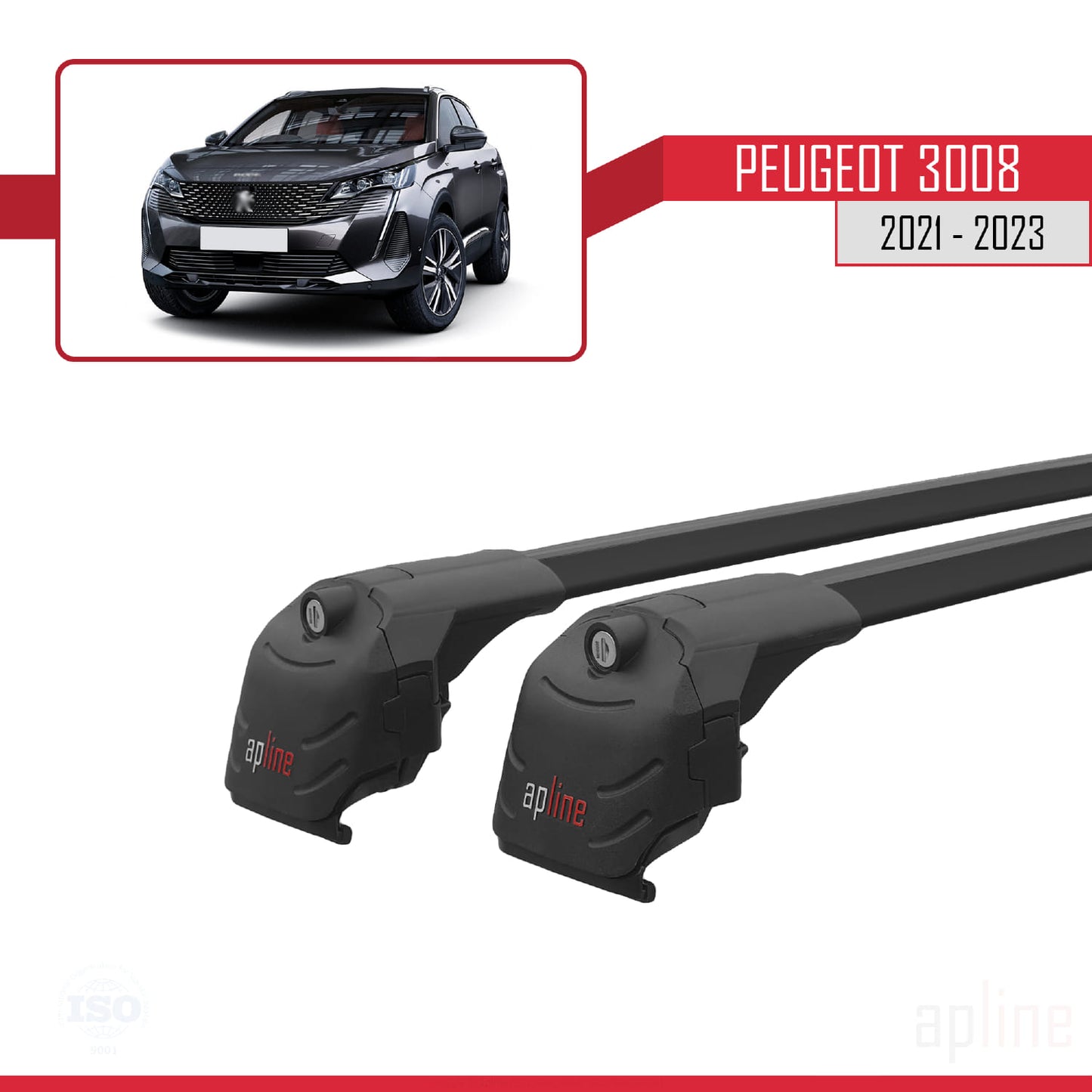 Compatible avec Peugeot 3008 II (P84) Post-Facelift 2021-2023 ACE-2 Barres de Toit Railing Porte-Bagages de Voiture Noir Aluminium 2 Barres