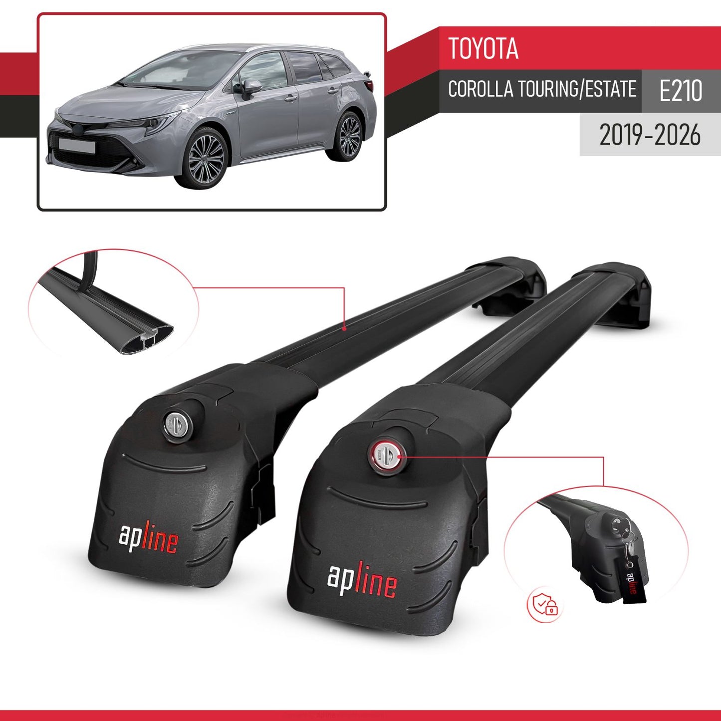 Compatibile con Toyota Corolla Touring (E210) 2019-2025 ACE-2 Barre Tetto Portapacchi Auto Barre Portatutto Nero Alluminio 2 Barre