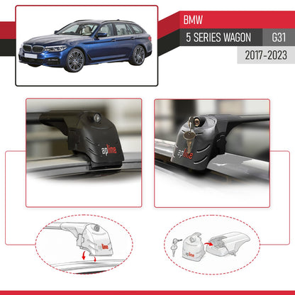 Compatibile con BMW 5 Series G31 Wagon 2017-2023 ACE-2 Barre Tetto Portapacchi Auto Barre Portatutto Nero Alluminio 2 Barre