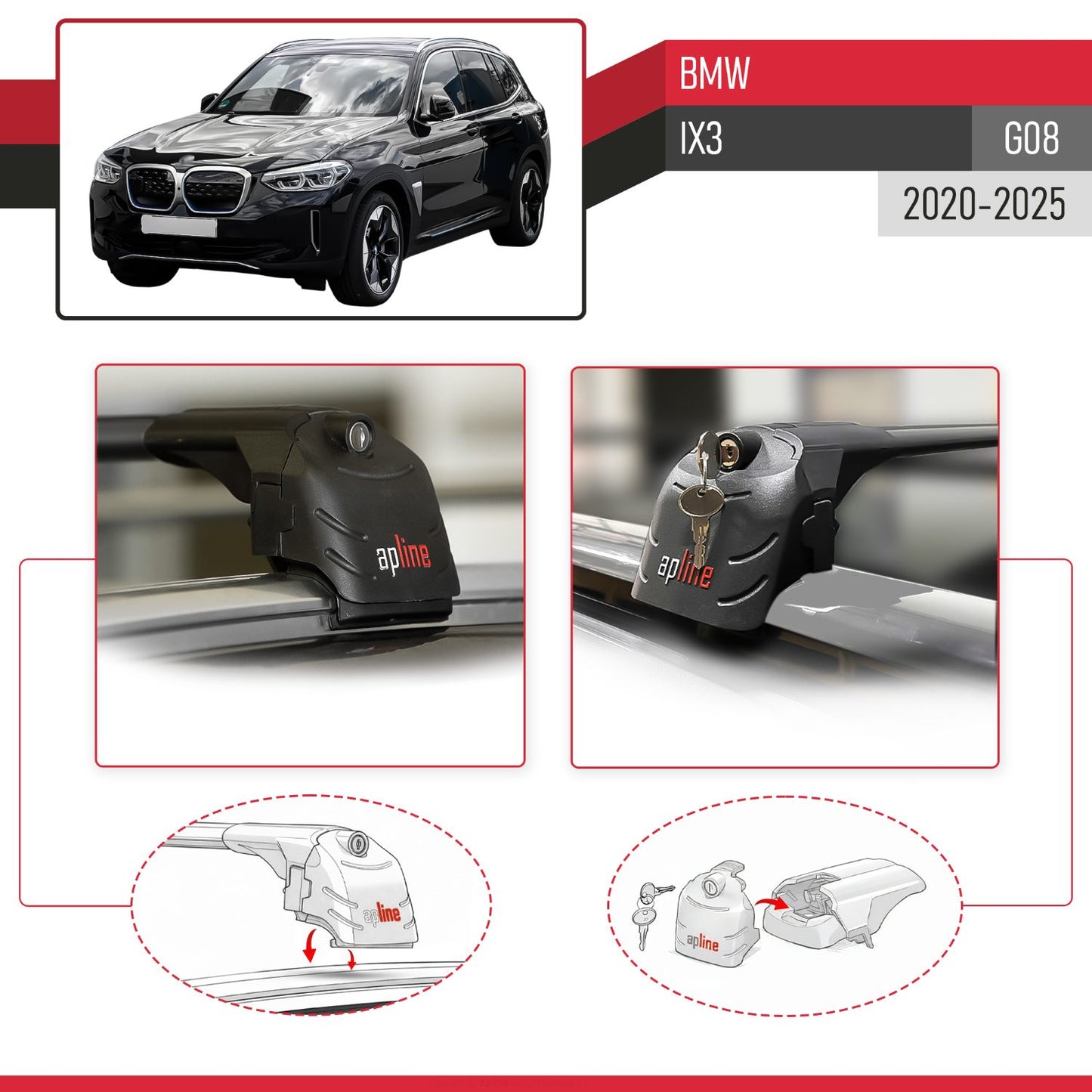Compatibile con BMW iX3 G08 2021-2024 ACE-2 Barre Tetto Portapacchi Auto Barre Portatutto Nero Alluminio 2 Barre