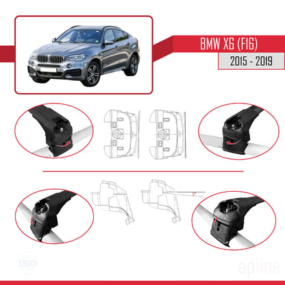 Compatible avec BMW X6 (F16) 2015-2019 ACE-2 Barres de Toit Railing Porte-Bagages de Voiture Noir Aluminium 2 Barres