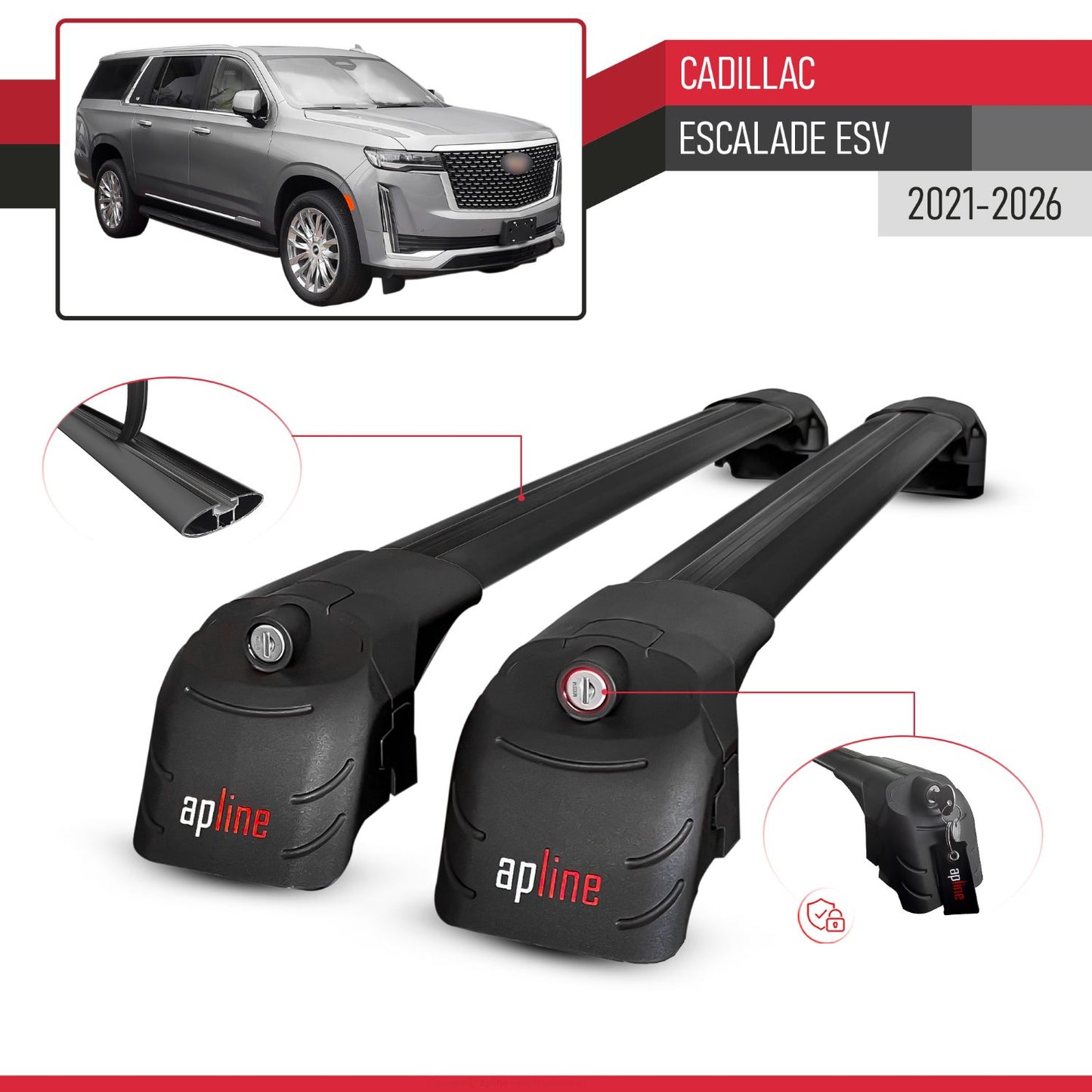 Compatibile con Cadillac Escalade ESV 2021-2024 ACE-2 Barre Tetto Portapacchi Auto Barre Portatutto Nero Alluminio 2 Barre