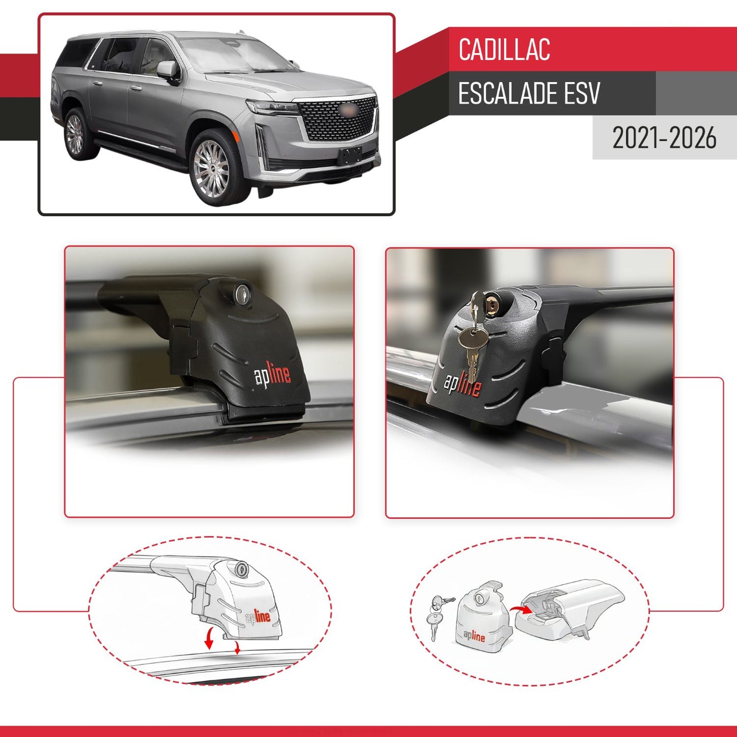 Compatibile con Cadillac Escalade ESV 2021-2024 ACE-2 Barre Tetto Portapacchi Auto Barre Portatutto Nero Alluminio 2 Barre