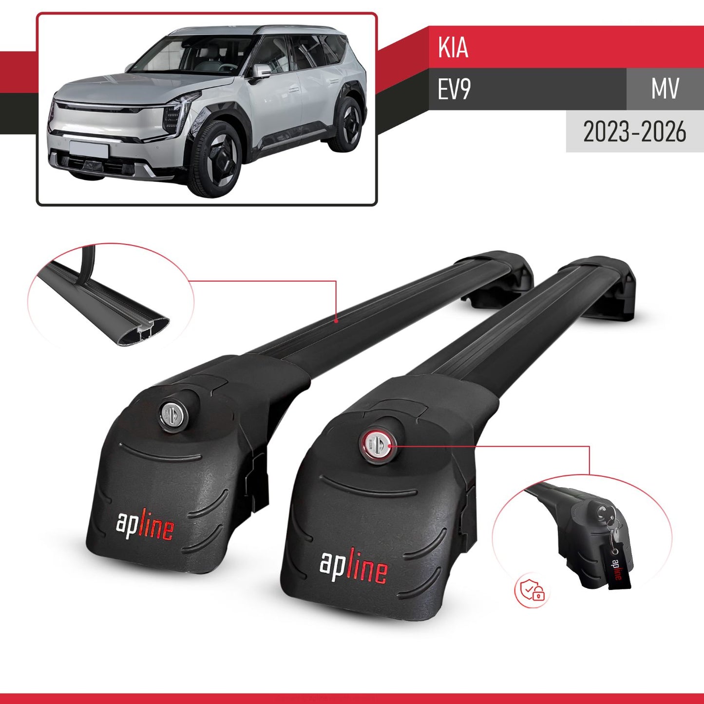 Compatibile con Kia E V9 2024-2025 ACE-2 Barre Tetto Portapacchi Auto Barre Portatutto Nero Alluminio 2 Barre